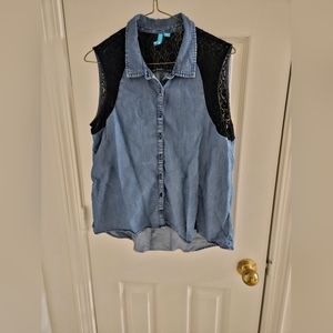 L'AMOUR Blue Blouse with Black Lace